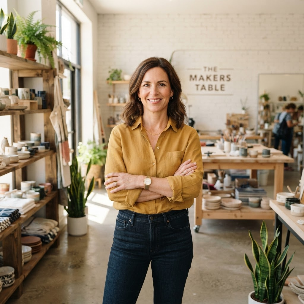 Confident small business owner standing in her shop